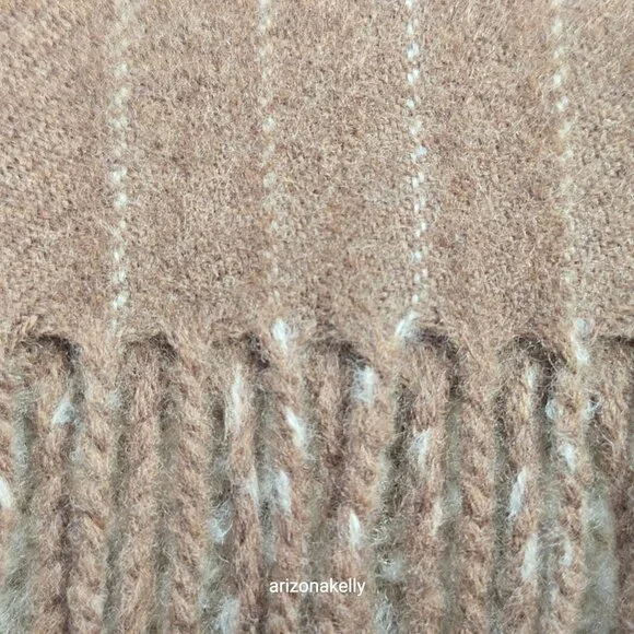 NWT Alfredo Pria Wool Scarf *TINY HOLE* Tan Pinstripe Biella Italy - Picture 9 of 12